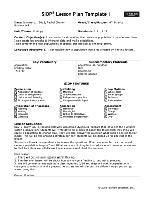 Siop Lesson Plan Example 2nd Grade  Form