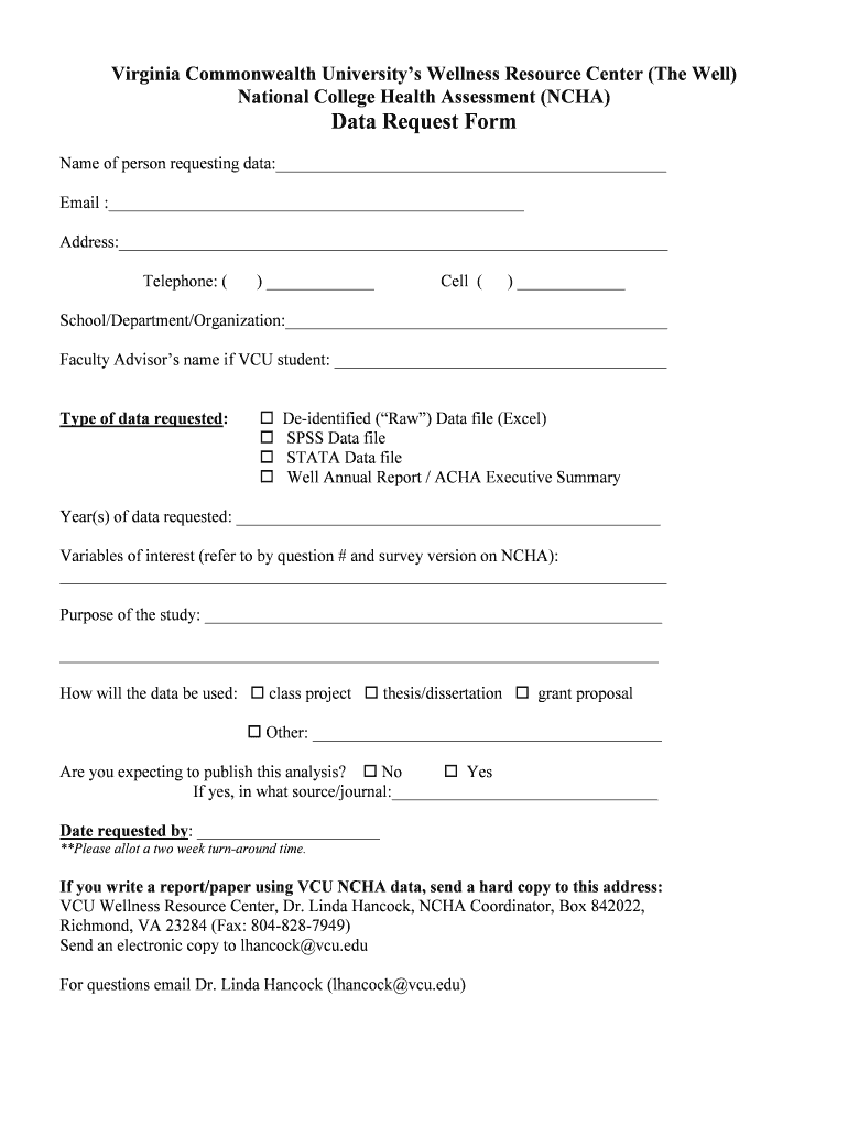 Virginia Commonwealth University&#039;s Office of Health Promotion  Form