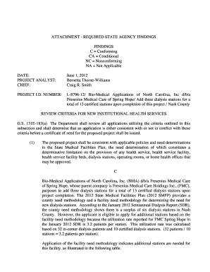 NC DHSR CON Findings for Fresenius Medical Care of Spring Hope Ncdhhs  Form