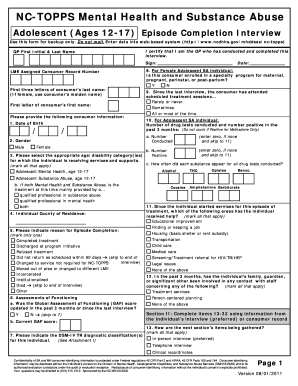 Adolescent Ages 12 17 Episode Completion Interview Ncdhhs  Form