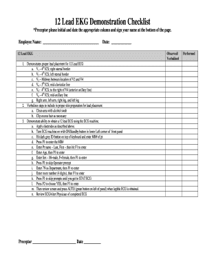 12 Lead Ecg Competency Checklist  Form