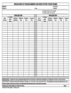 Nc Dhsr Bed Breakdown Form