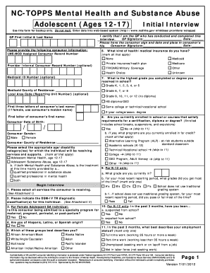  NC TOPPS Mental Health and Substance Abuse Adolescent Ncdhhs 2012