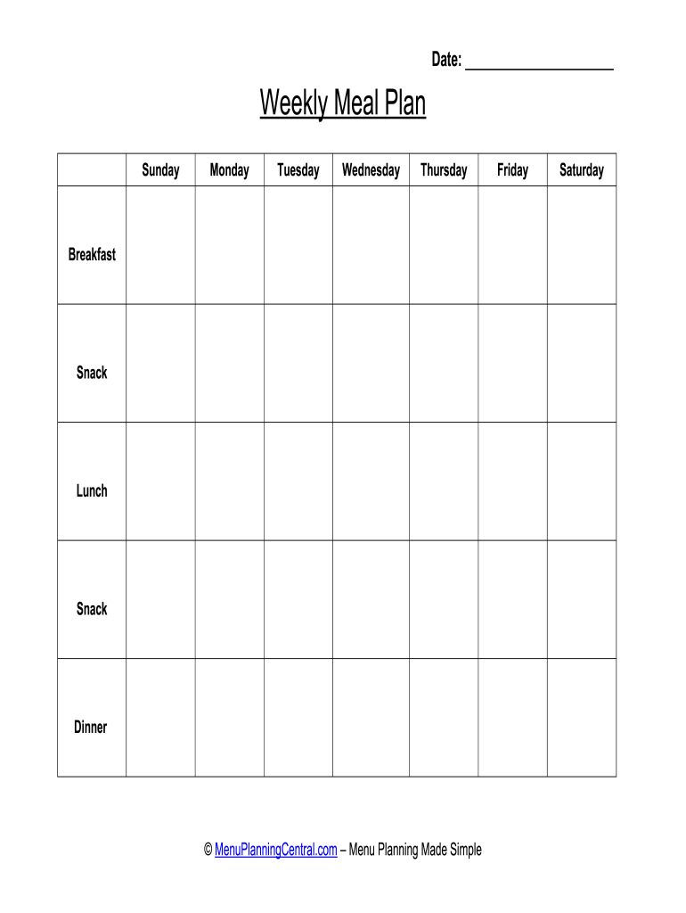 Fillable Menu Template  Form