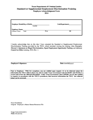 StandardSupplemental Employment Discrimination Training Tdcj State Tx  Form