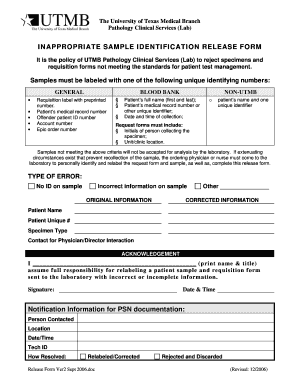 Inappropriate Sample Identification Release Form