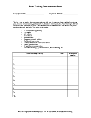 Training Documentation Form