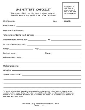 Babysitter Information Sheet PDF