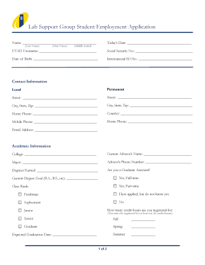 Lab Support Application Utoledo Form