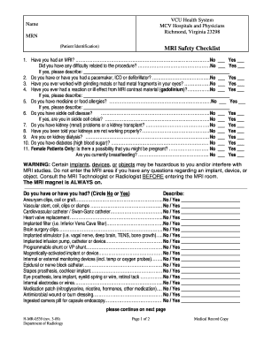 Mri Safety List  Form