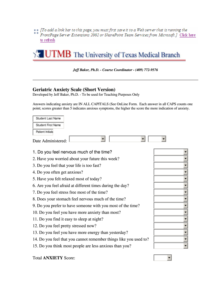 Geriatric Anxiety Inventory Form PDF