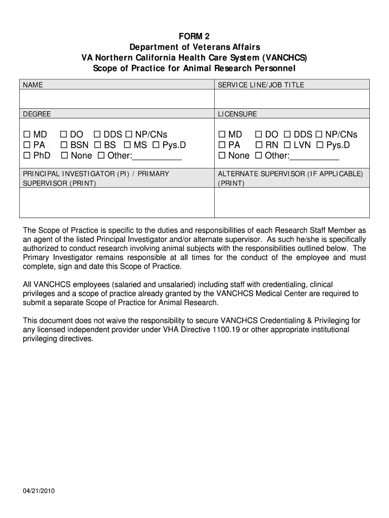 FORM 2 Department of Veterans Affairs VA Northern California