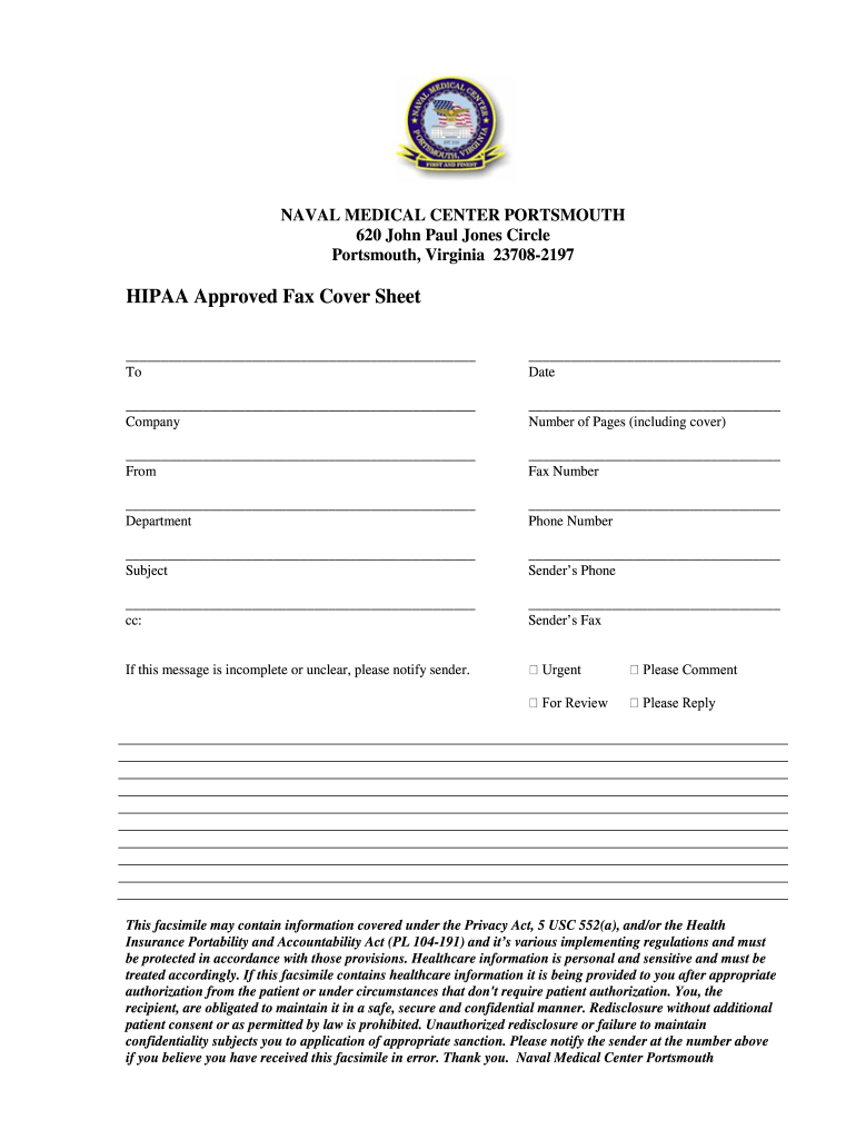 Va HIPAA Cover Sheet  Form