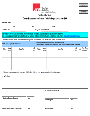 Course Substitution or Waiver of Credit for Required Courses SHP  Form