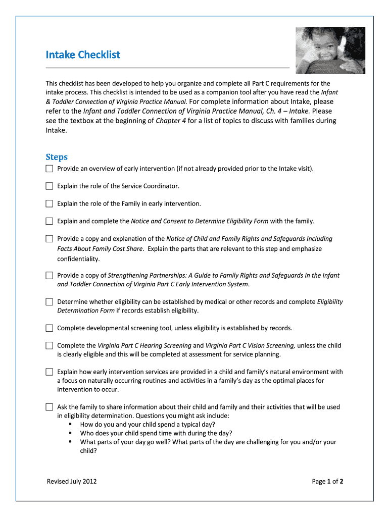 Intake Checklist  Form