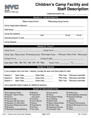 Children&#039;s Camp Facility and Staff Description Form NYC Gov Nyc