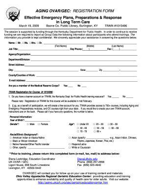 AGING OVAR GEC REGISTRATION FORM Effective Emergency