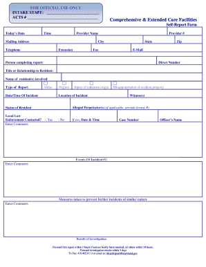 Comprehensive and Extended Care Facilities Self Report Form