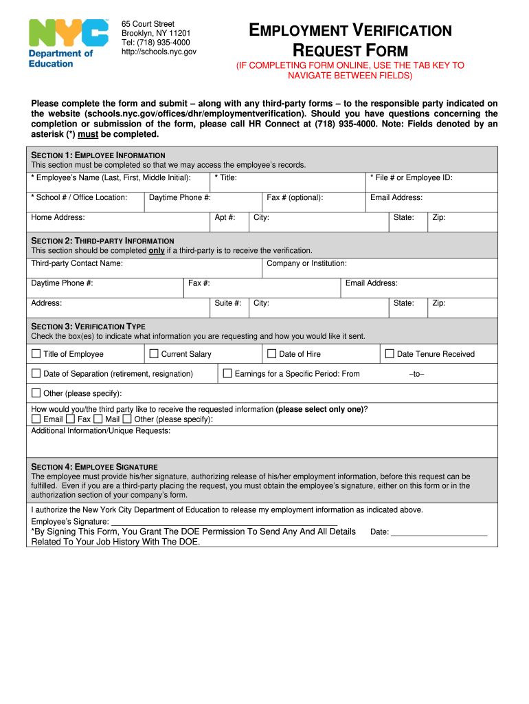 Nyc Employment Verification  Form