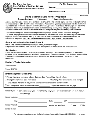 Nyc Doing Business Data Form