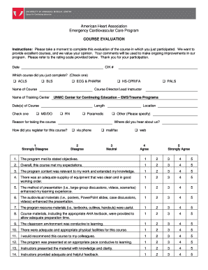 American Heart Association Emergency Cardiovascular Care Program Course Evaluation Form