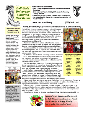 The Ball State University Libraries Newsletter the Library Home Bsu  Form