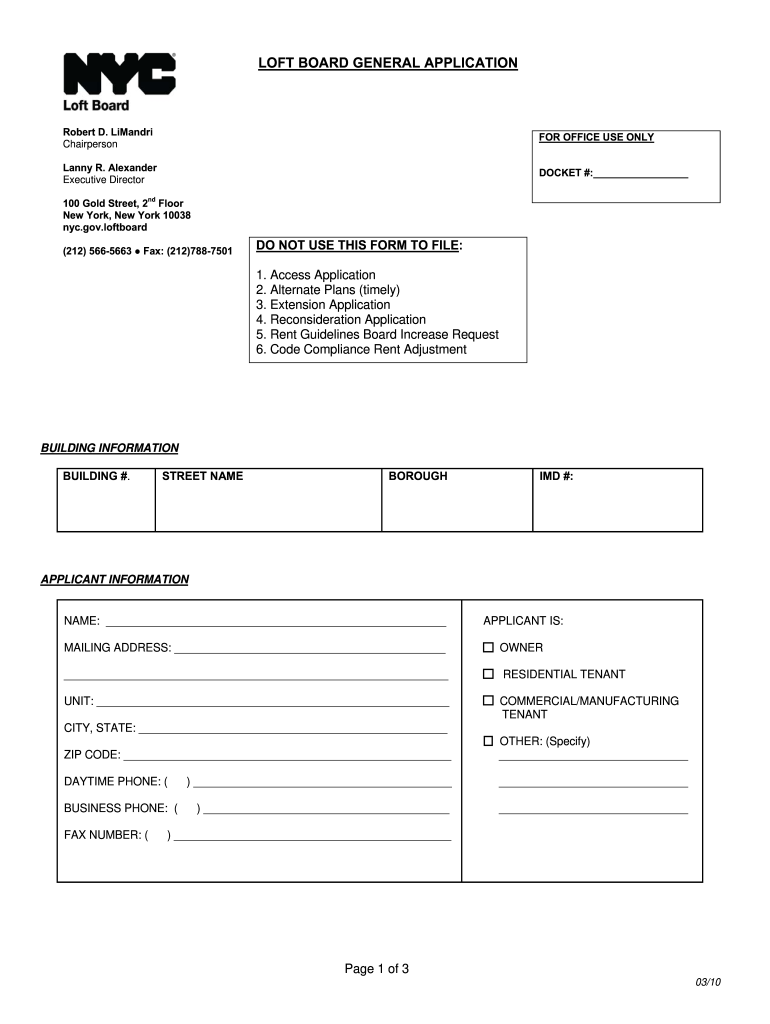  Loft Board General Application Form  NYC  Gov  Nyc 2010