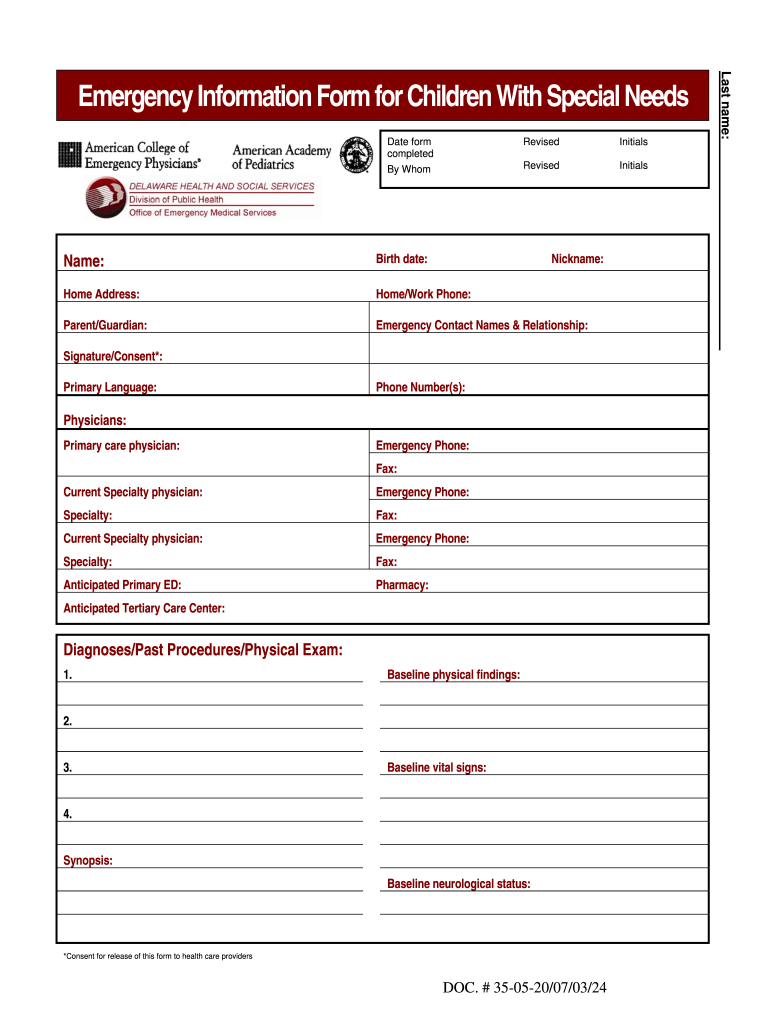 Image of Blank Information Form for Children