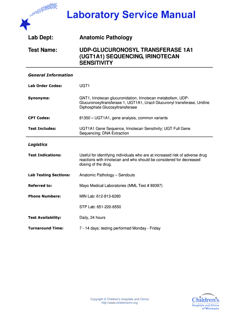 UDP Glucuronosyl Transferase 1A1 UGT1A1, Full Gene Childrensmn  Form