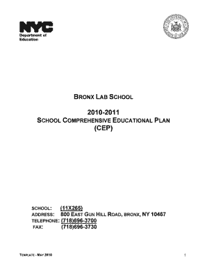 BRONX LAB SCHOOL SCHOOL COMPREHENSIVE EDUCATIONAL PLAN CEP Schools Nyc  Form