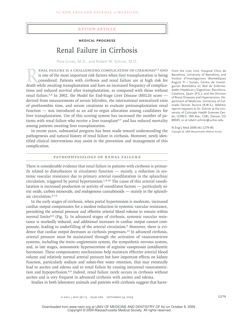Renal Failure and Cirrhosis Nejm PDF Form