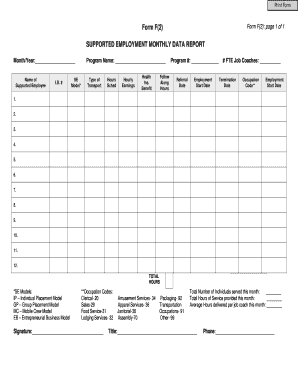 SUPPORTED EMPLOYMENT MONTHLY DATA REPORT  Form