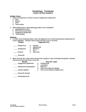 Parasitology Questions and Answers PDF  Form