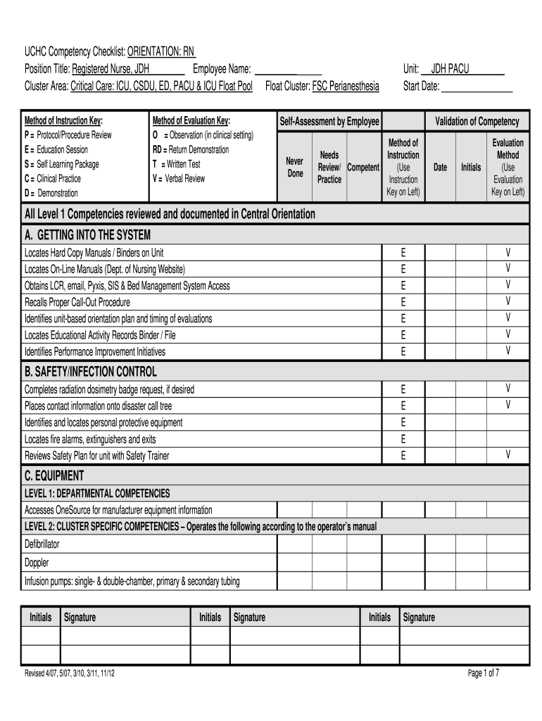 Get and Sign Competency Checklist Template 2012-2022 Form