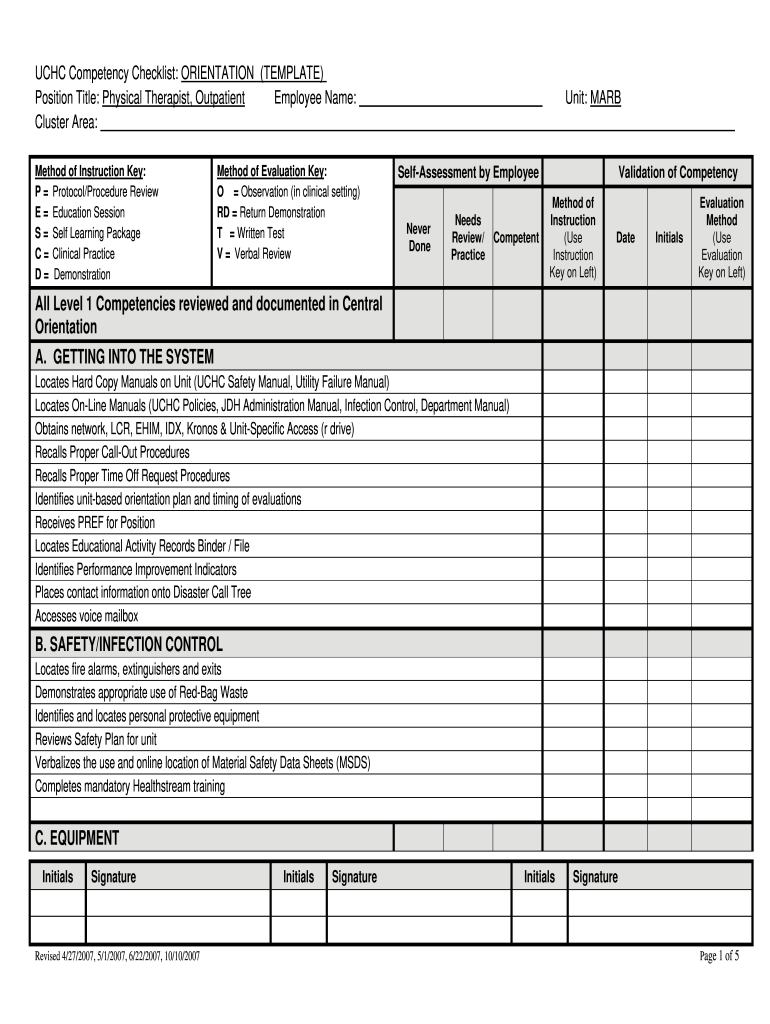 Get and Sign Competency Checklist Template Form 2007