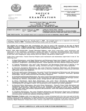 Mta Transit Electrical Helper Practice Test  Form