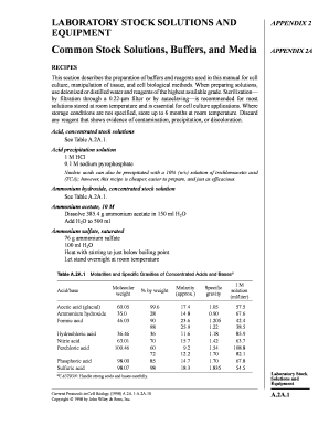 Laboratory Stock Solutions and Equipment Form