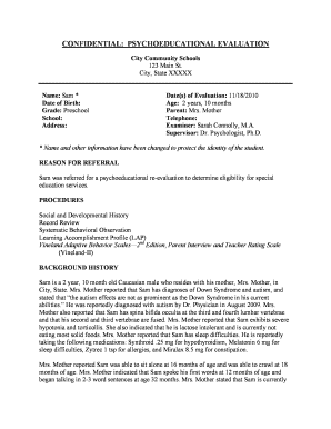 Psychoeducational Report Template  Form