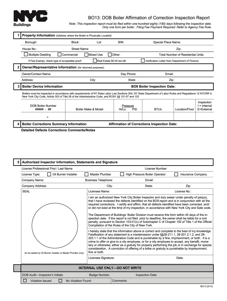  Affidavit of Correction Nyc Boiler  Form 2014