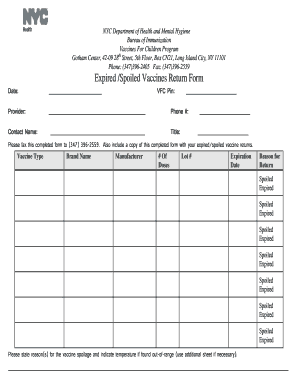 Expired Spoiled Vaccines Return Form NYC Gov Nyc