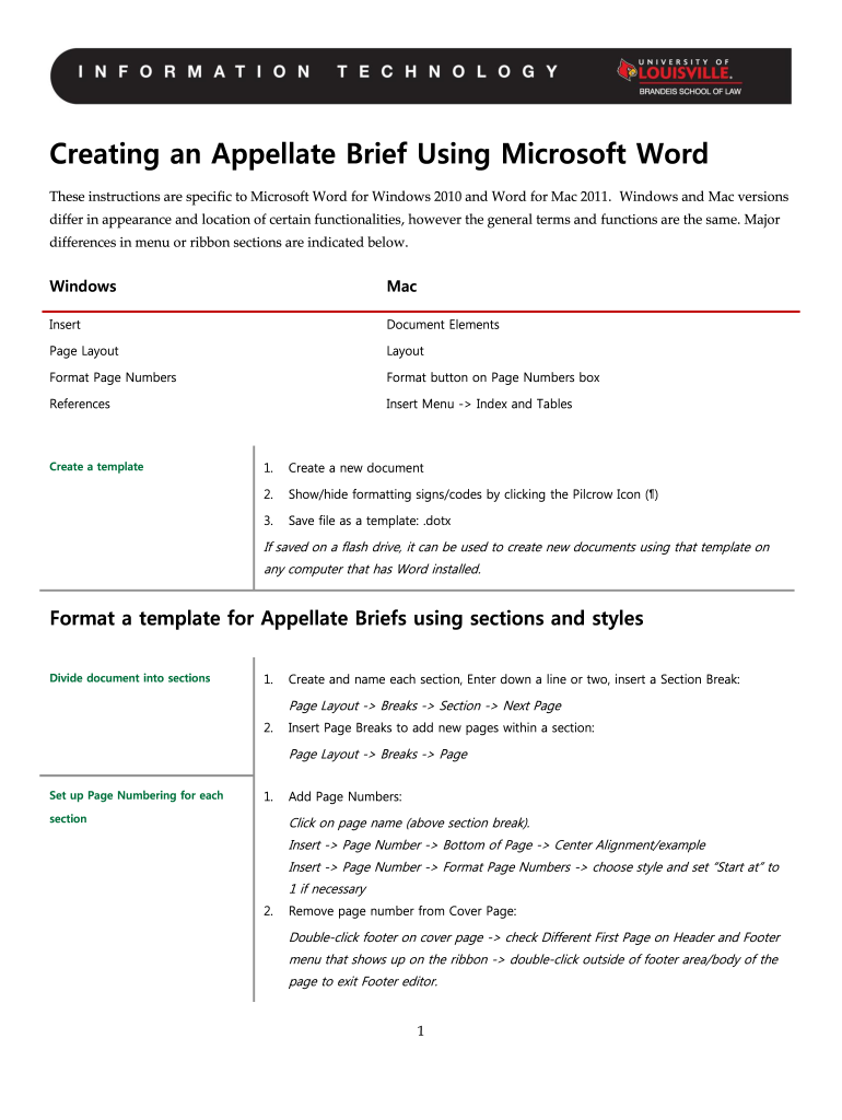 Appellate Brief Template Word  Form