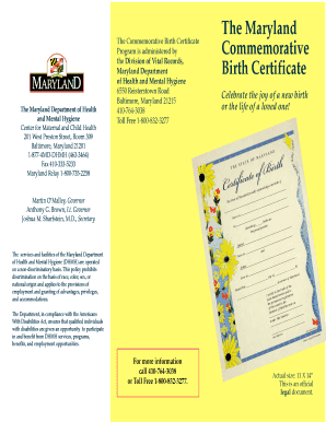 Maryland Birth Certificate Sample  Form