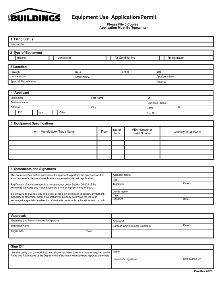  PW4 Equipment Use ApplicationPermit NYC Gov Nyc 2015