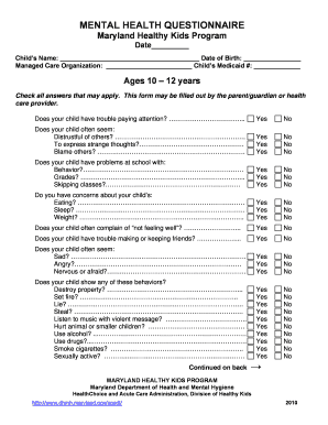 Health Questionnaire  Form