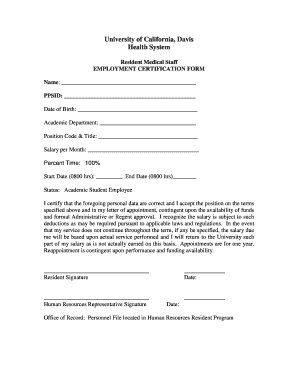 Employment Certification Form