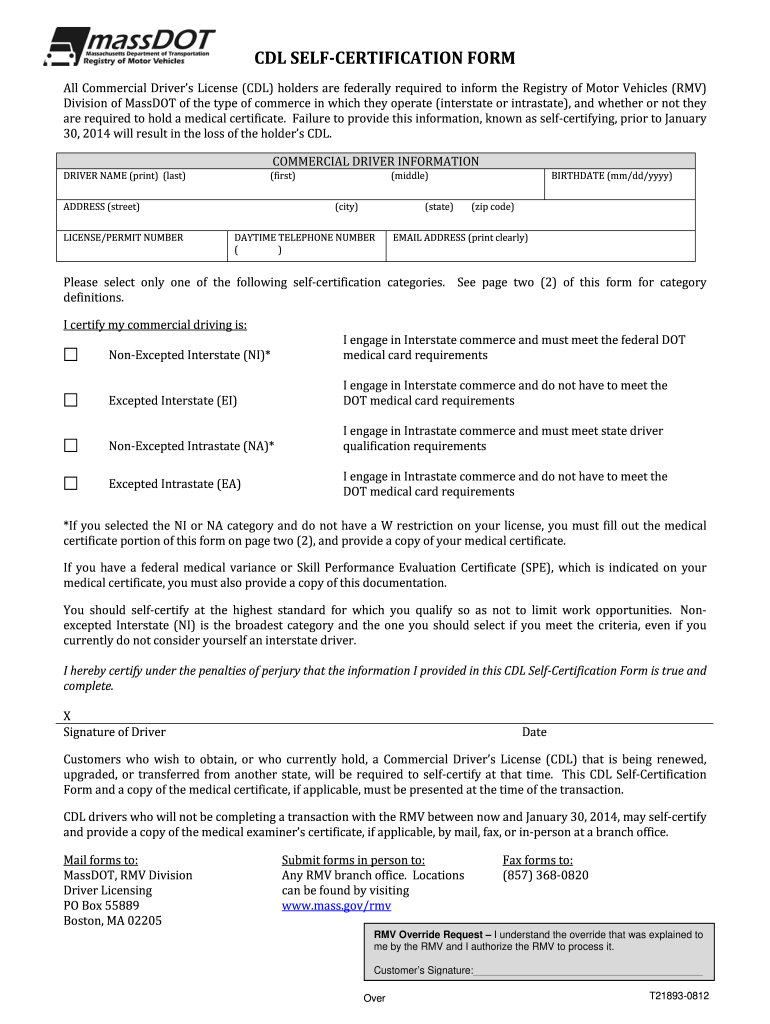 Get and Sign Ma Cdl Self Certification Faq  Form 2012