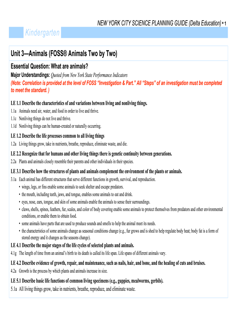 Foss Animals Two by Two Planning Guide Form