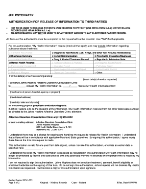 Johns Hopkins Hospital Medical Records  Form