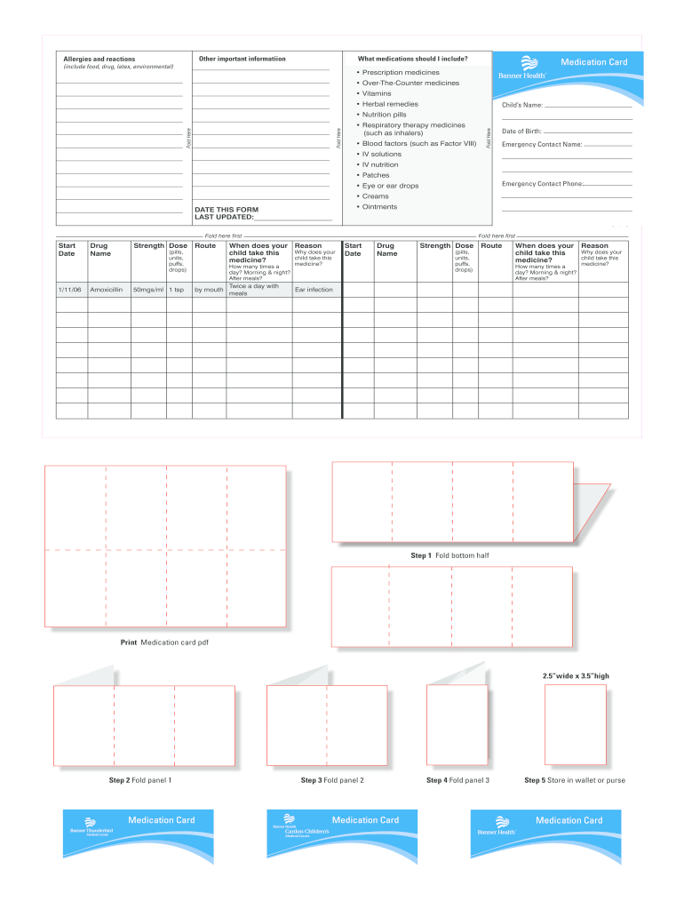 Printable Medication List for Wallet  Form