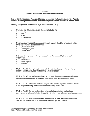 Hematopoiesis PDF Assignment  Form